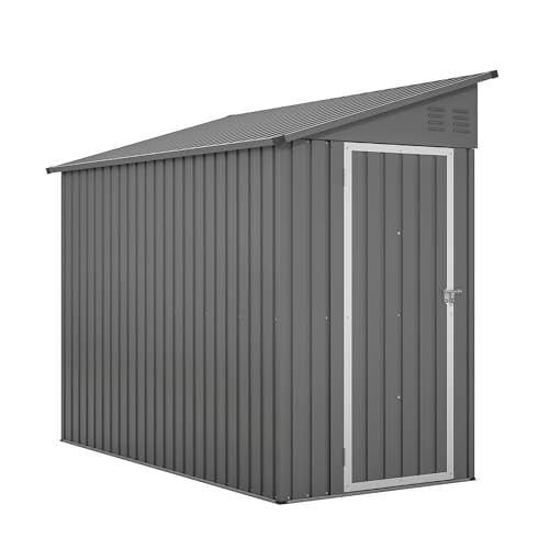 YOPTO 4×8 FT Lean to Metal Shed,Outdoor Heavy-Duty Storage Shed with Floor Base,All Weather Waterproof Garden Tool House W/Lockable Door&2 Air Vents,Reversible Door Design,for Backyard,Patio,Lawn,Gray YOPTO