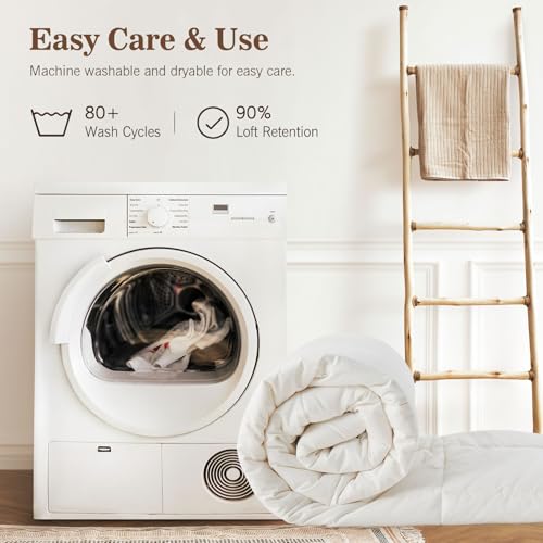 KUSNUG Climaloft Hybrid Wool Comforter Full Size with 100% Organic Cotton, Hypoallergenic Down Alternative Luxury Duvet Insert with Tabs, Temperature Regulating All-Season Bedding, White KUSNUG