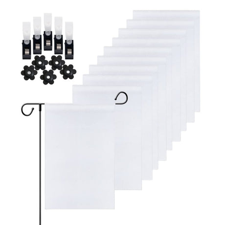 Blank Sublimation Garden Flag 12" x 18" DIY Lawn Flags Polyester Outdoor Single-sided Flag with Free Anti-Wind Clip and Stopper Yard Flag for Garden Or Yard Decoration（ 10 Pack） XZJMY