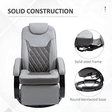 HOMCOM Faux Leather Manual Recliner, Adjustable Swivel Lounge Chair, Armchair with Footrest and Round Base for Living Room, Gray