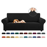 KEKUOU Stretch Sofa Cover Slipcover ，Couch Covers for 3 Cushion Couch Sofa pet Friendly (78"-94") Furniture Protector Sofa with Elastic Bottom for Kids,Dog, Jacquard Small Checked(Large,Black) KEKUOU