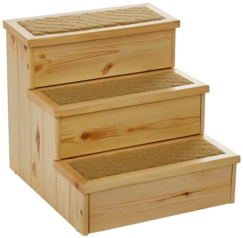 TRIXIE Indoor Wooden 3-Step Pet Stairs with Storage Compartments for Pet Toys, Natural TRIXIE