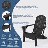 Folding Adirondack Chair with Cup Holder, Poly Lumber Patio Chairs, Wood Texture, Pre-Assembled Weather Resistant Outdoor Chairs for Pool, Deck, Backyard, Garden, Fire Pit Seating, Black POLYDUN