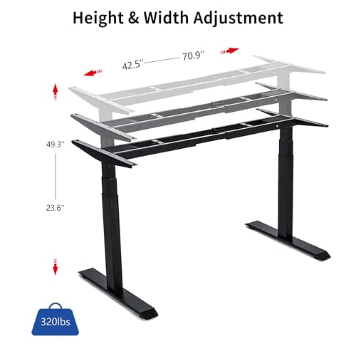 VWINDESK VJ201-S3 Electric Height Adjustable Sitting Standing Desk Frame Only/Sit Stand - Dual Motors 3 Segment Motorized Desk Base Only,Black VWINDESK