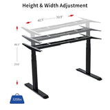 VWINDESK VJ201-S3 Electric Height Adjustable Sitting Standing Desk Frame Only/Sit Stand - Dual Motors 3 Segment Motorized Desk Base Only,Black VWINDESK