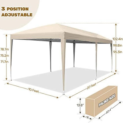 Quictent 10x20 ft Ez Pop up Canopy Tent Instant Shelter Party Tent Outdoor Event Gazebo Waterproof with 6 Sand Bags