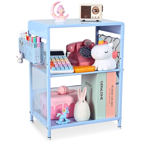 Gugsey Sky Blue Kids Nightstand, Small Nightstand for Bedroom, End Table with Hooks and Holder, Toddler Bedside Table, Desk Organizer for Office, Small Desk for Living Room, Dorm (Sky Blue) Gugsey