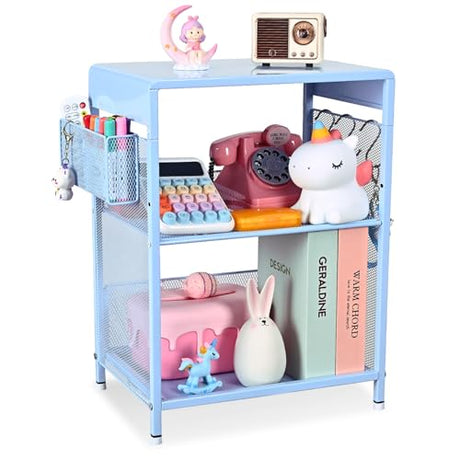 Gugsey Sky Blue Kids Nightstand, Small Nightstand for Bedroom, End Table with Hooks and Holder, Toddler Bedside Table, Desk Organizer for Office, Small Desk for Living Room, Dorm (Sky Blue) Gugsey
