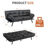 MUUEGM Memory Foam Futon Sofa Bed, Convertible Couch, Modern Loveseat Sleeper for Small Space, Apartment, Living Room - Adjustable Backrests and Armrests, Matte Black MUUEGM
