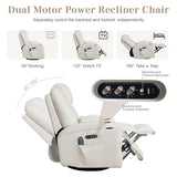 AHMED Rocking Recliner Nursery Chair, Dual Motor Power Swivel Glider Recliner with Heat & Massage, Nursery Recliner Chair with USB A/C Ports, Cup Holders & LED Light for Living Room & Bedroom, Beige