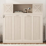 LUMISOL Murphy Bed Full Size, Wood Wall Bed Frame with Storage Cabinets, Farmhouse Cabinet Bed Frame for Guestroom, Apartment, Beige LUMISOL