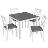 Augabam 5-Piece Dining Table Set for 4, Kitchen Dining Table with 4 Soft Cushioned Solid Wood Chairs, Ideal for Home or Restaurant Use.(Gray & White_Small) Augabam