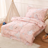JSD Pink Unicorn Toddler Bedding Set, 4 Piece Bed-in-a-Bag Toddler Microfiber Comforter Sheet Set, All Season Machine Washable JSD