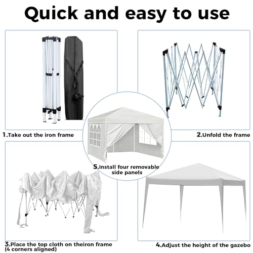 10X10FT White Pop Up Canopy Party Tent, Outdoor Commercial Instant Gazebo with 4 Removable Sidewalls for Events, Wedding, Backyard, Patio, Easy Set Up Sun Shade with Carrying Bag Usnipoya
