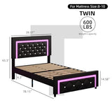 BarnFurin Twin Bed Frame with LED Lights, Upholstered Platform Bed with Diamond Tufted Headboard, No Box Spring Needed, Noise Free, Easy Assembly, Black BarnFurin