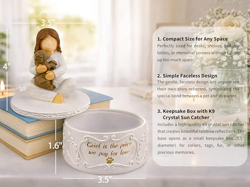 Gleemoria Pet Memorial Gifts for Dogs - Loss of Dog Sympathy Gift, Keepsake Trinket Box with Guardian Angel Figurine, Crystal Suncatcher Included, Remembrance Gift for Pet Loss