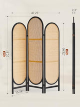 3 Panel Folding Room Divider, Hand-Woven Rattan Room Dividers and Folding Privacy Screens with Bi-Directional Hinge, Pre-Assembled Partition Room Dividers for Home Office Bedroom Restaurant, Black ALeesing