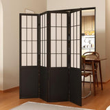 Room Divider, 66.9Inch Tall Japanese Shoji Style Folding Wood Screen with Double Hinges for Home Office Bedroom Hotel Decoration (4Panels, Black) Svimi