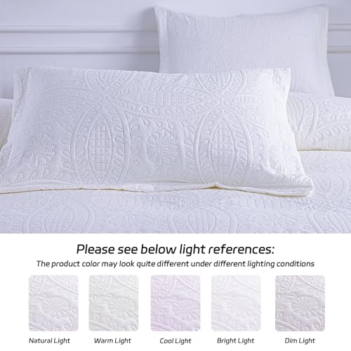 SheRest Twin Quilt Bedding Set - White Soft Breathable Bed Quilt, Modern Style Embossed Bedspreads, Lightweight Microfiber Reversible Coverlet for All Seasons - 1 Quilt, 1 Pillow Sham SheRest