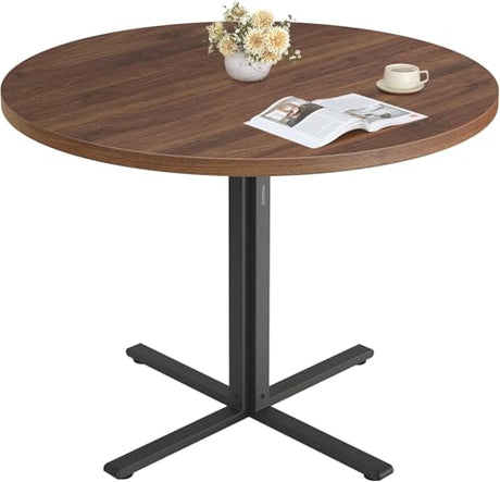 VASAGLE Dining Table, Small Round Kitchen Table for 4 People, 31.5 x 29.4 Inches, for Dining Room, Living Room, Farmhouse, Water-Resistant, Somber Walnut UKDT082K01V1 VASAGLE