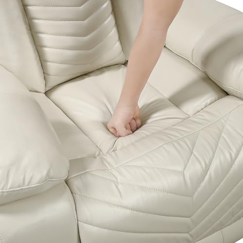 Lexicon Wall Hugger Power Double Reclining Sofa with Center Drop-Down Table, Faux Leather Home Theater Seating with LED Lighting/USB Charging Ports/Wireless Charger/Cup Holders, Magazine Pocket, Beige Lexicon