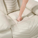 Lexicon Wall Hugger Power Double Reclining Sofa with Center Drop-Down Table, Faux Leather Home Theater Seating with LED Lighting/USB Charging Ports/Wireless Charger/Cup Holders, Magazine Pocket, Beige Lexicon