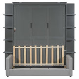 Merax Queen Size Murphy with Sofa and Shelves for Bedroom or Guestroom Wall Bed Space Saving Hidden Bed,No Need Fix to The Wall,Gray Merax