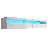 ANTISTA Floating TV Stand with Led Lights, 71 inch Wall Mounted TV Shelf with Power Outlet, Modern Entertainment Center Media Console with Storage Cabinet, Up to 80 Inch TVS, White ANTISTA