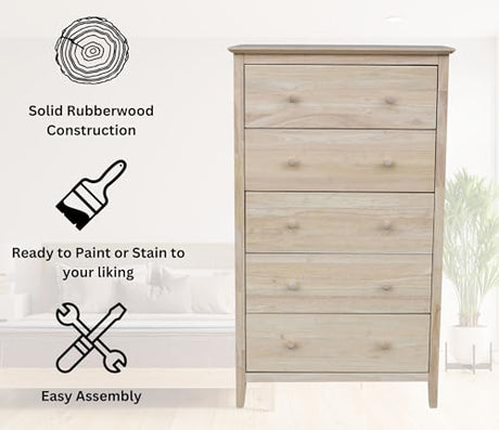 International Concepts Dresser with 5 Drawers ,Unfinished IC International Concepts