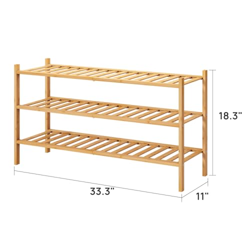 viewcare 3-Tier Long Shoe Rack, Bamboo Wood Shoe Rack for Closet, Entryway & Hallway, Stackable | Beautiful | Functional | Sturdy viewcare