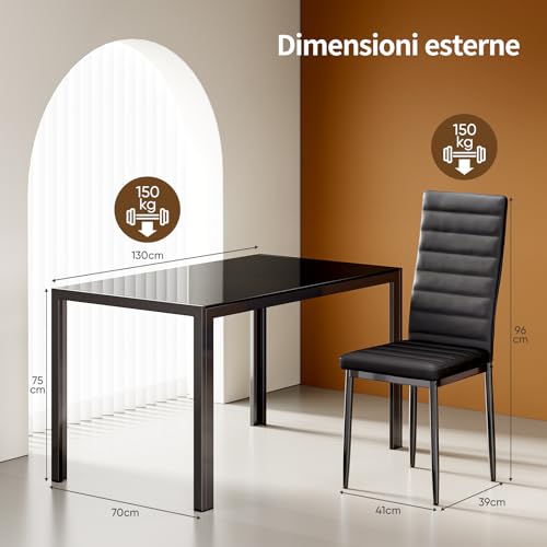 Bealife Kitchen Dining Table Set for 6, Tempered Glass 7 Piece Table and Chairs Set Modern for Home, Kitchen, Living Room, Dining Room,Black Bealife