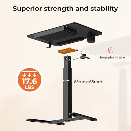JYLH JOYSEEKER Mobile Standing Desk with Drawer, 28" Rolling Desk with Cup Holder and Hooks, Portable Laptop Workstation on Wheels, Height Adjustable Cart with Storage for Home Office, Black JYLH JOYSEEKER