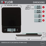 Taylor Glass Top Food Scale with Touch Controls, 11 lb Capacity, Sleek Black Design for Precision Food Measurement in Grams and Ounces Taylor