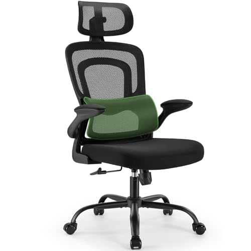 Marsail Office Chair Ergonomic-Desk Chair: High Back Mesh Office Chair with Lumbar Support,Flip-Up Armrests&2D Headrest,Gaming Chair with Rocking Tilt, Swivel Computer Task Chair for Long Hours Marsail