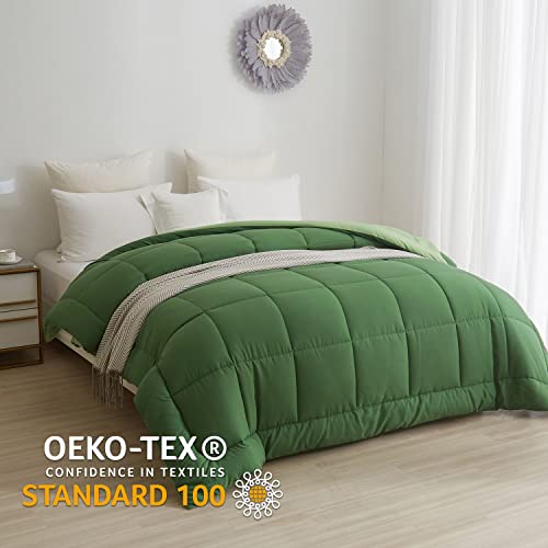 BedTreat Down Alternative Comforter Twin Duvet Insert with Corner Tabs, All Season Quilted Bed Comforter Box-Stitched Twin Comforter Olive Green and Grass Green，Machine Washable Microfiber Bedding BedTreat