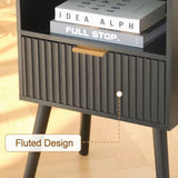 AWASEN Black Fluted Nightstand, Modern Bedside Table with Storage Drawers, Small Night Stand Bed Side Table with Solid Wood for Living Room, Bedroom, Office and Small Space (Black) AWASEN
