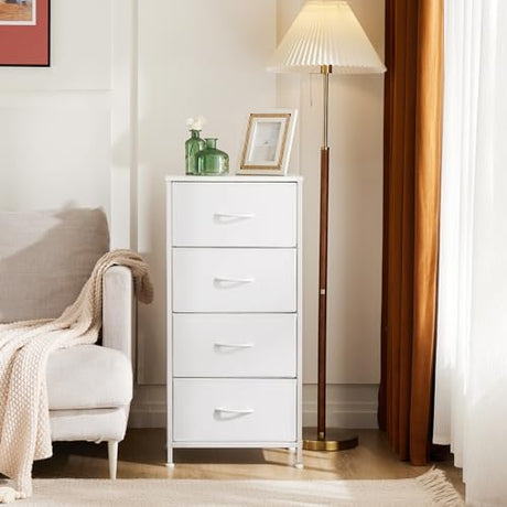 Sweetcrispy Nightstand Small Bedroom Dresser with 4 Fabric Drawers, Bed Side Furniture End Table, Wooden Top Cabinet Night Stand Dresser for Closet, Entryway, Dorm Sweetcrispy