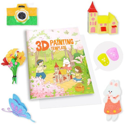 3D Pen Printing Drawing Book, Reusable Colorful Thick Paper Template with A Temperature Resistant Transparent Board, 40 Original Patterns Painting Graffiti Copy Book for Kids DIY Gift
