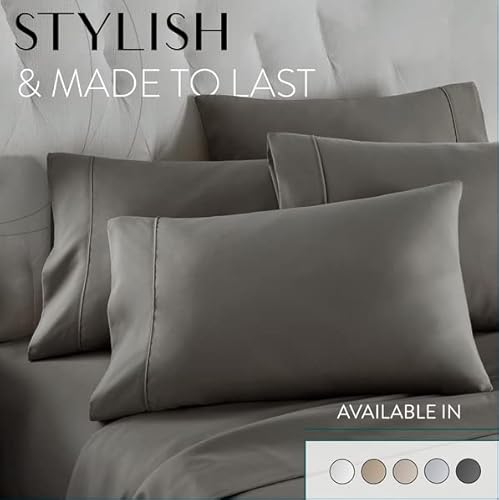 Danjor Linens Bed Sheet Set King Size for Hot Sleepers, Hotel Premium Sheets with 4 Pillowcases, Lightweight Brushed Microfiber Deep Pockets, Breathable Cooling 6 Piece Bedding Sets, Gray Danjor Linens