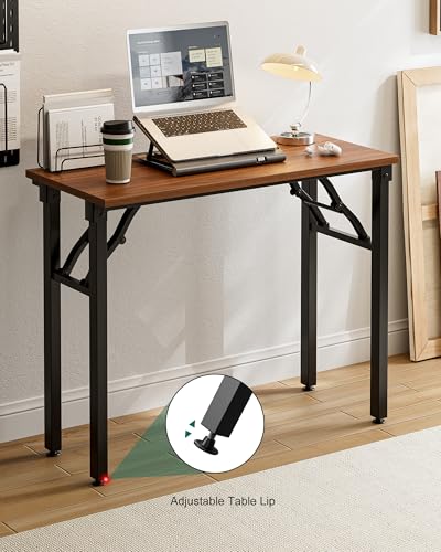 Frylr Small Folding Computer Desk – Portable 35.8 Inch Foldable Laptop Table, Collapsible and Compact for Easy Storage and Fast Setup, Lightweight for Small Spaces, Craft and Study Use, Dark Walnut Frylr