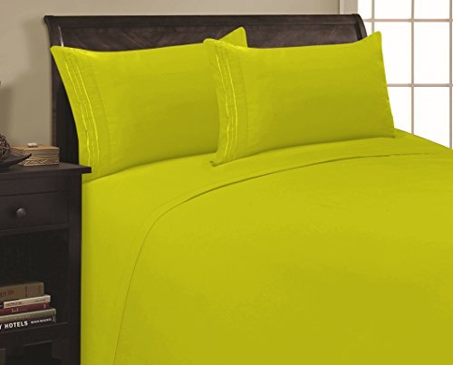 Elegant Comfort 1500 Premier Hotel Quality Super Soft Wrinkle Free 4 pc Sheet Set, Deep Pocket, Full Lime-Green Elegant Comfort