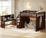 Bellemave Full Loft Bed with Stairs and Movable Desk and Shelves, Wood Loft Bed with Storage Stairs for Kids, Teens, Adults, Espresso Bellemave