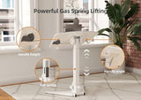 Claiks Mobile Standing Desk, Portable Rolling Workstation With Wheels, Pneumatic Height Adjustable Sit-Stand With 90 Tiltable, Foldable Non-Slip Computer Stand, White Claiks