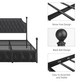 Keyluv Full Upholstered Canopy Bed Frame with 2 Storage Drawers & Button Tufted Headboard, Metal Platform Bed with 4 Removable Posts, Two-Purpose Velvet Bed, Dark Grey/Curtain Not Included