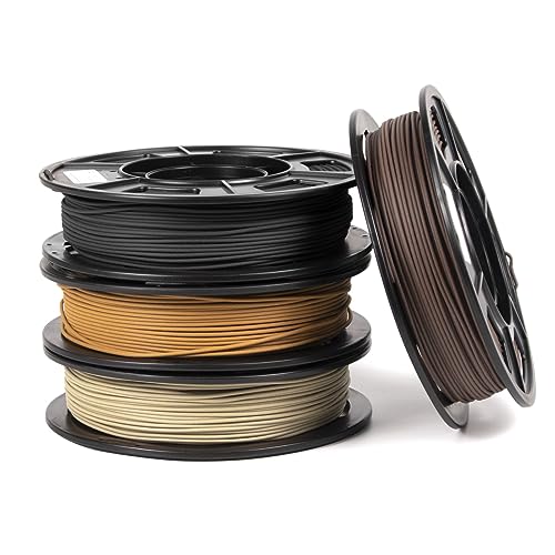 iSANMATE 3D Printer Filament Bundle, Pla Filament Wood Filament, White Pine Wood, Sandal Wood, Yellow pear Wood and Ebony Wood Filament 1.75mm, 250g X 4 Pack,(20% Wood Powder+80% PLA+) iSANMATE
