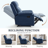 Korser Recliner Chair, Manual Recliner for Adults with Side Pocket, Small Recliners for Small Spaces, Adjustable Comfy Overstuffed Corduroy Reclining Chairs for Living Room, Reading, Bedroom, Blue