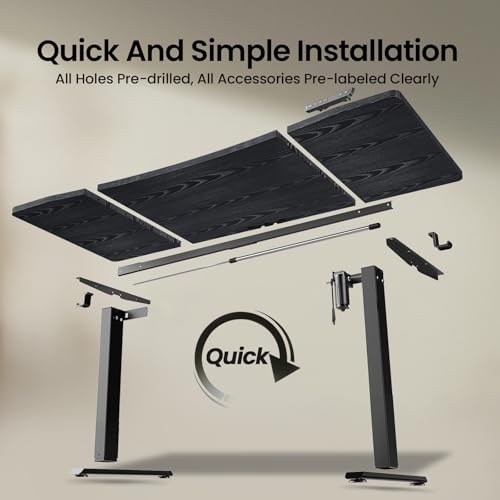 Veken 63 x 28 Inch Electric Standing Desk, Sit to Stand Up, Work Home Office Computer Table for Study, Walking Pad, Writing, and Games, Wooden Desktop Desks, Black Veken