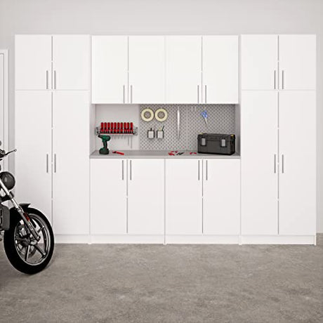 Prepac Elite Functional 8-Piece Garage Cabinets and Storage System Set G, Simplistic Garage Closet Shop Cabinets 16" D x 128" W x 89" H, White, WRSX-1016-8M Prepac