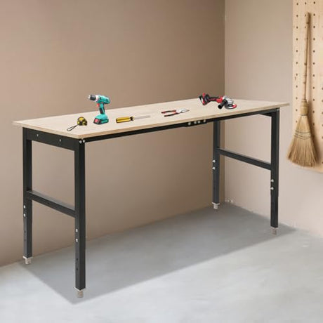 Adjustable Workbench, Heavy Duty Work Bench with Power Outlets and USB Ports, Wood Top Workstation Table, 3000 LBS Load Capacity Work Benches for Garage, Workshop, Office, Home Use (72x25in,B) Eapmic