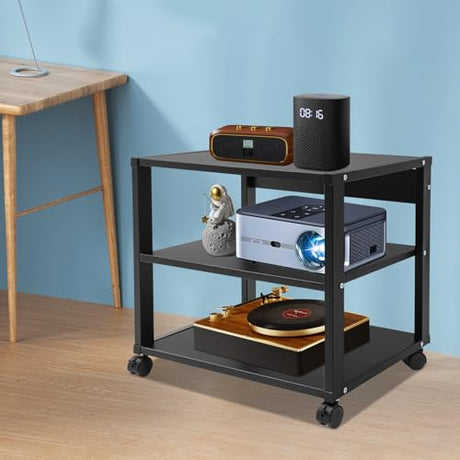 lxrnqcey 3-Tier AV Media Stand, Audio-Video Media Stand with Wheels, Stereo Cabinet, Modern Stereo Cabine, Game Console Shelf, Corner Shelf for Record Player Audio Rack Tower (3-Tier) lxrnqcey